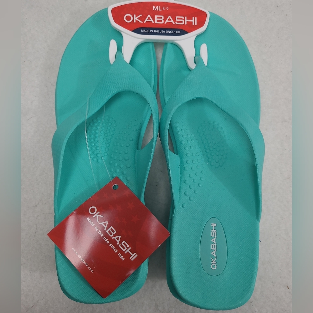 Okabashi Women's Sea Glass Green Arch Suppor Sandal Flip Flop Size ML (8-9) NEW